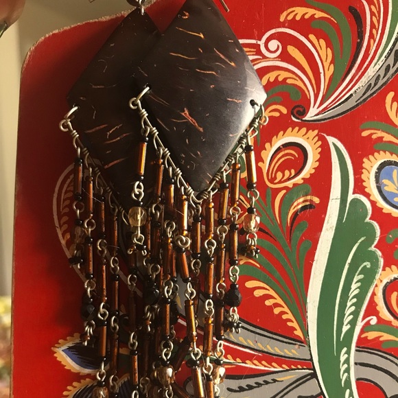 Fair trade rainforest dangly gypsy long earrings - Picture 1 of 2